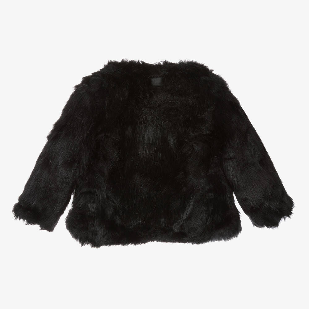 The Tiny Universe-جاكيت فرو صناعي لون أسود للبنات | Childrensalon Outlet
