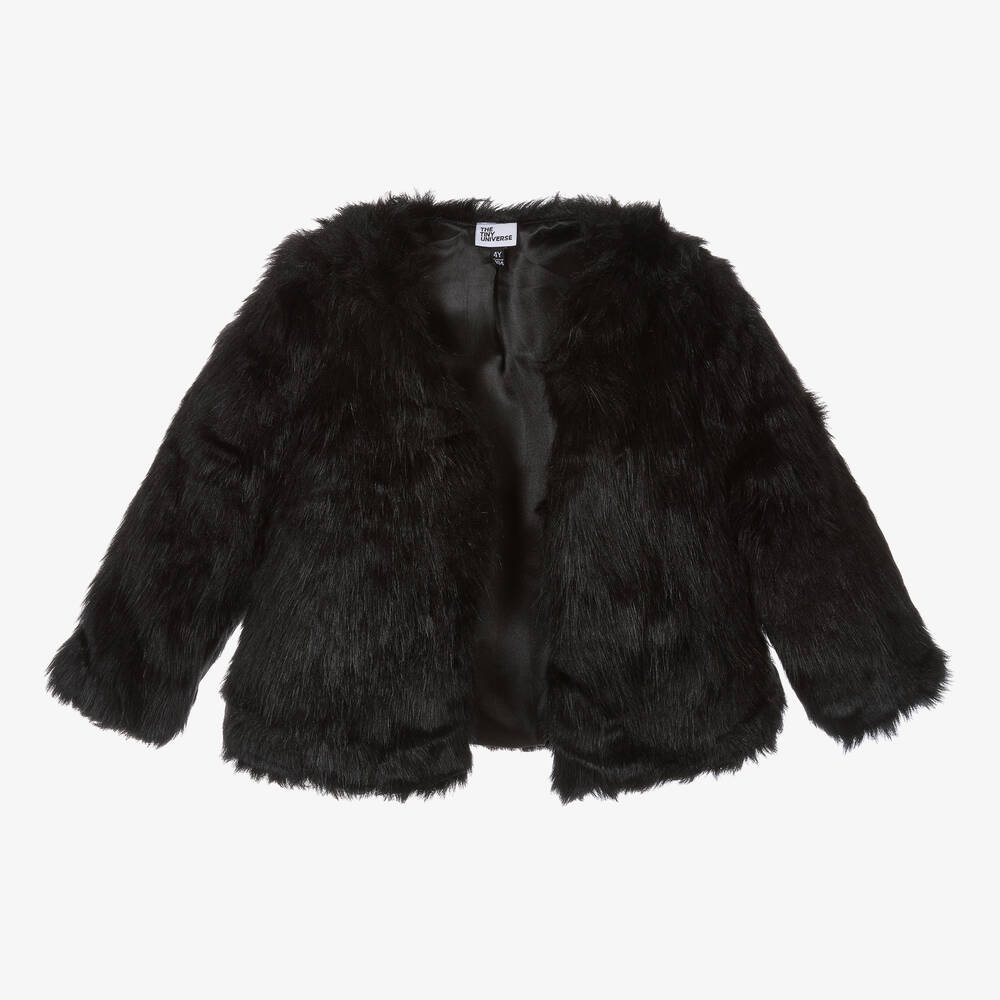 The Tiny Universe - Girls Black Faux Fur Jacket | Childrensalon