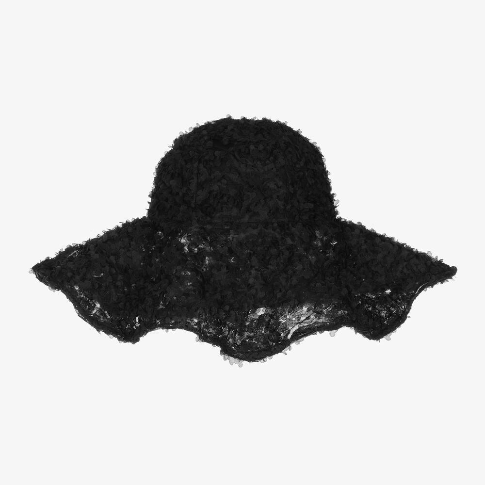 The Tiny Universe - Girls Black Floral Tulle Sun Hat | Childrensalon