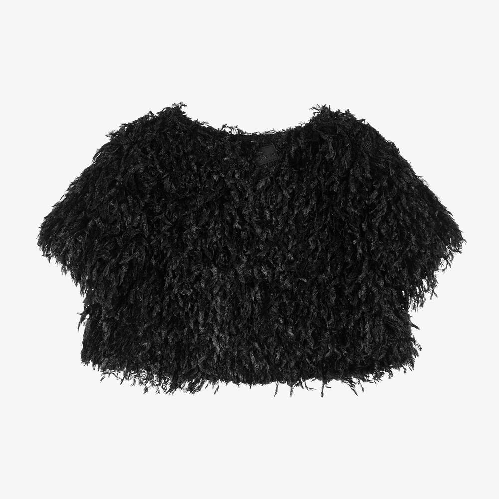 The Tiny Universe-كارديغان ريش صناعي لون أسود للبنات | Childrensalon Outlet