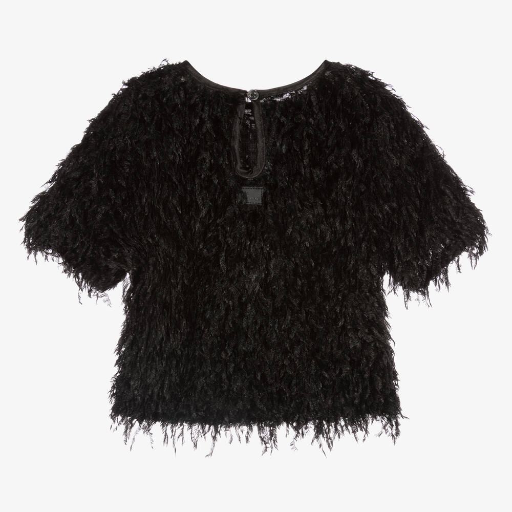The Tiny Universe-Girls Black Fluffy T-Shirt | Childrensalon Outlet