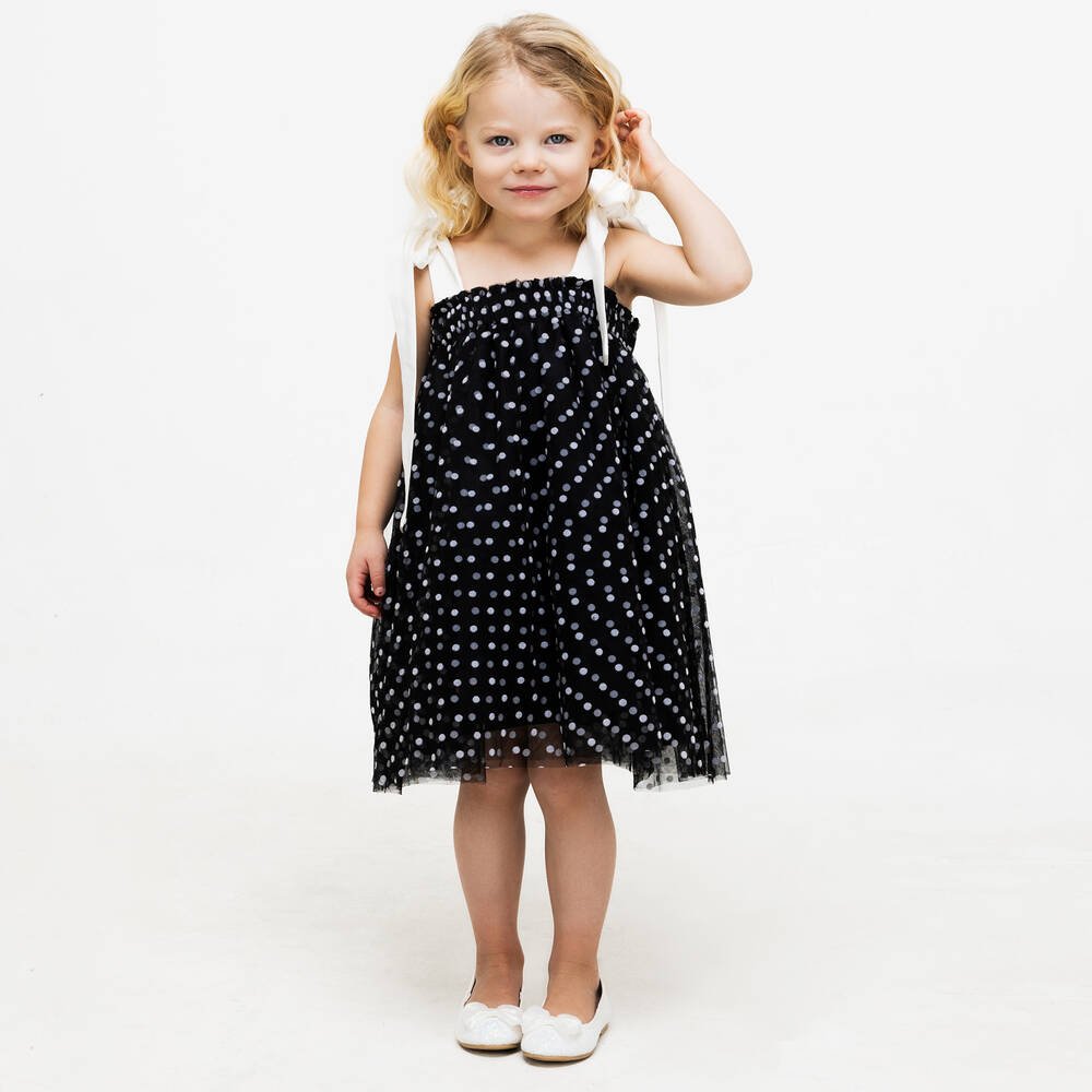 The Tiny Universe-Girls Black Polka Dot Tulle Dress | Childrensalon Outlet