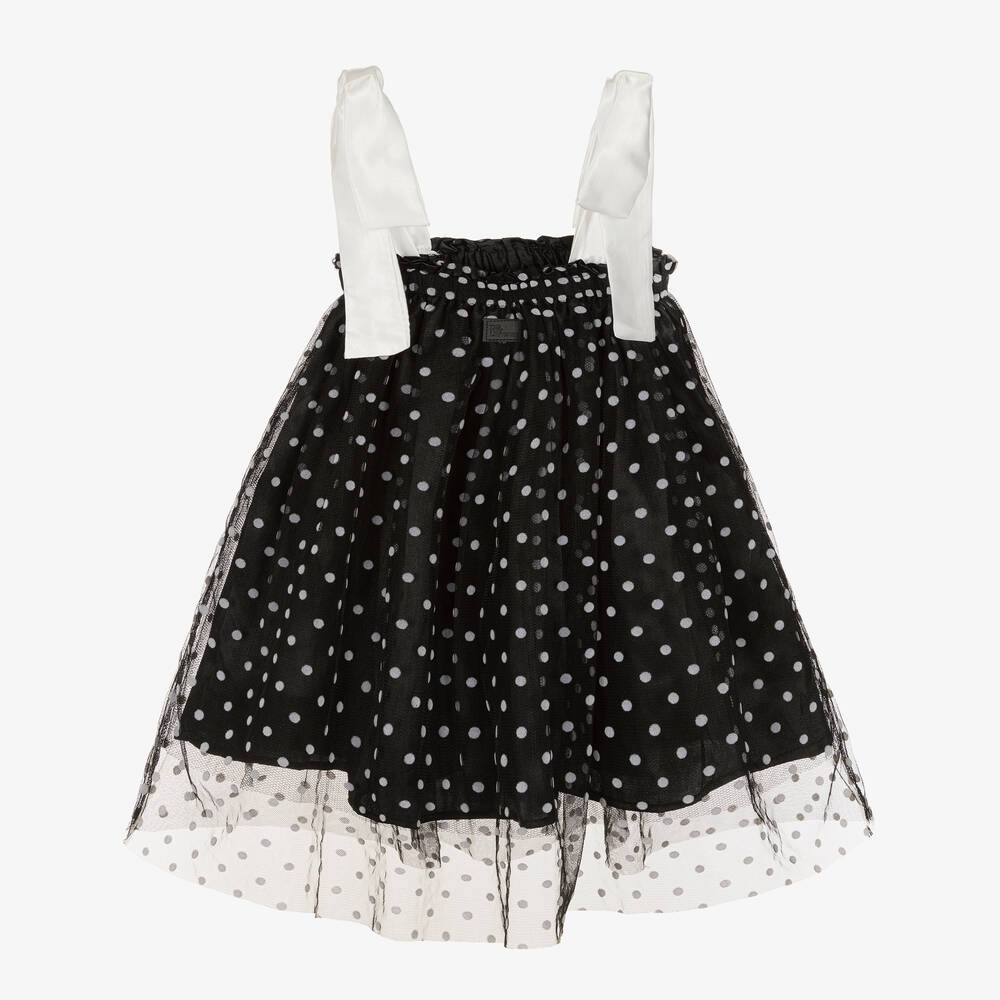 The Tiny Universe-Girls Black Polka Dot Tulle Dress | Childrensalon Outlet