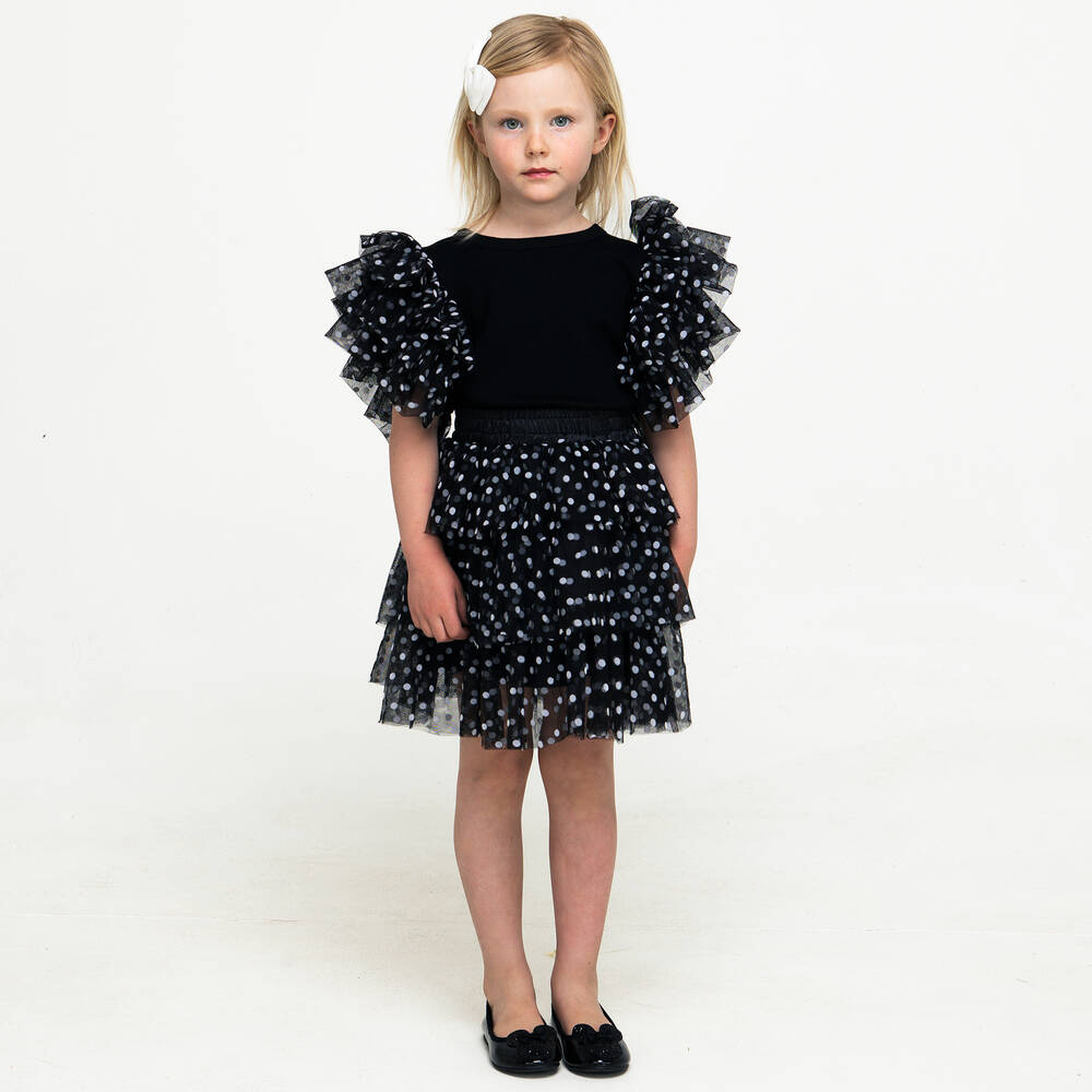 The Tiny Universe-Girls Black Polka Dot Tulle Tutu Skirt | Childrensalon Outlet