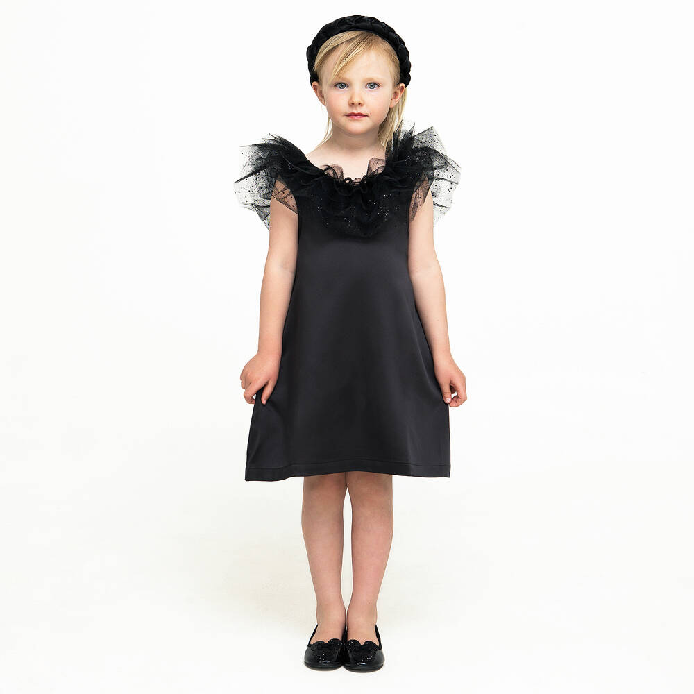 The Tiny Universe-Girls Black Ruffle Collar Dress | Childrensalon Outlet