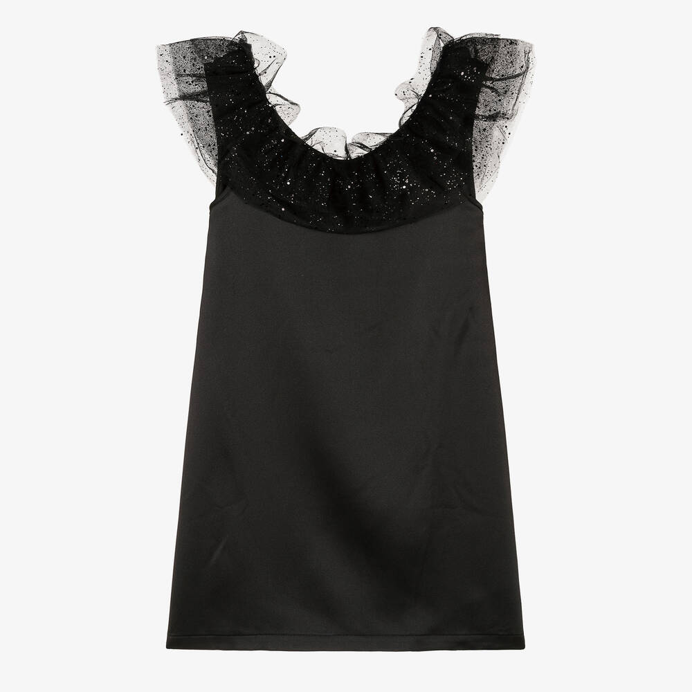 The Tiny Universe - Girls Black Ruffle Collar Dress | Childrensalon