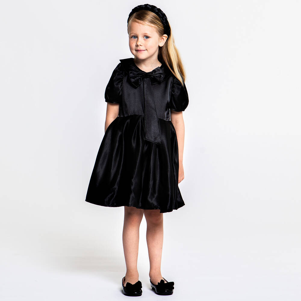 The Tiny Universe-Girls Black Satin Dress | Childrensalon Outlet
