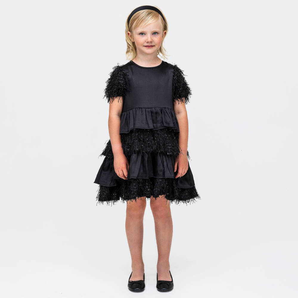 The Tiny Universe-Girls Black Satin Layered Dress | Childrensalon Outlet