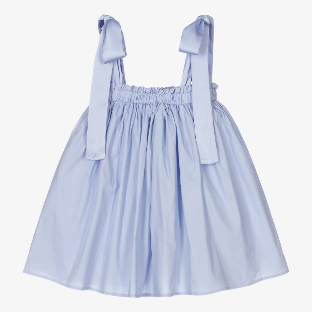 The Tiny Universe-Girls Blue Cotton Bow Strap Dress | Childrensalon Outlet