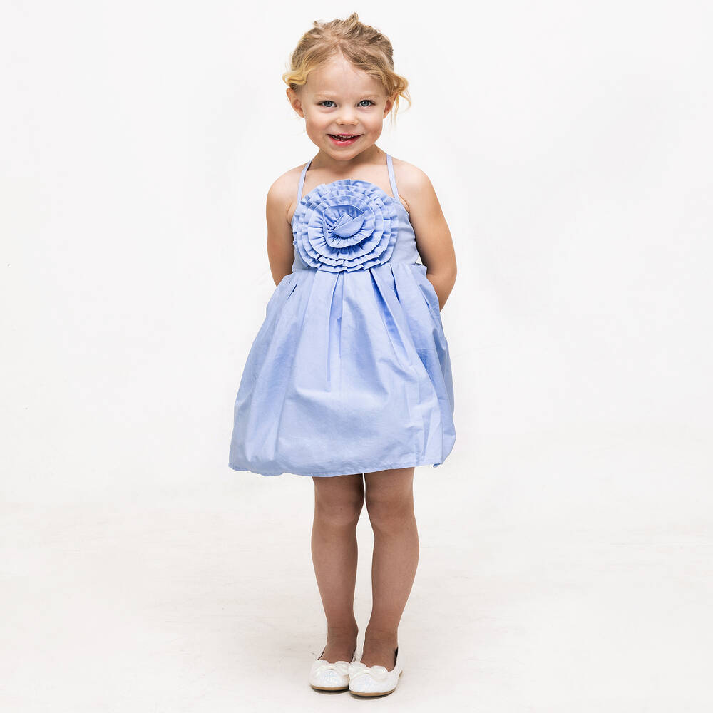 The Tiny Universe-Girls Blue Cotton Sun Dress | Childrensalon Outlet