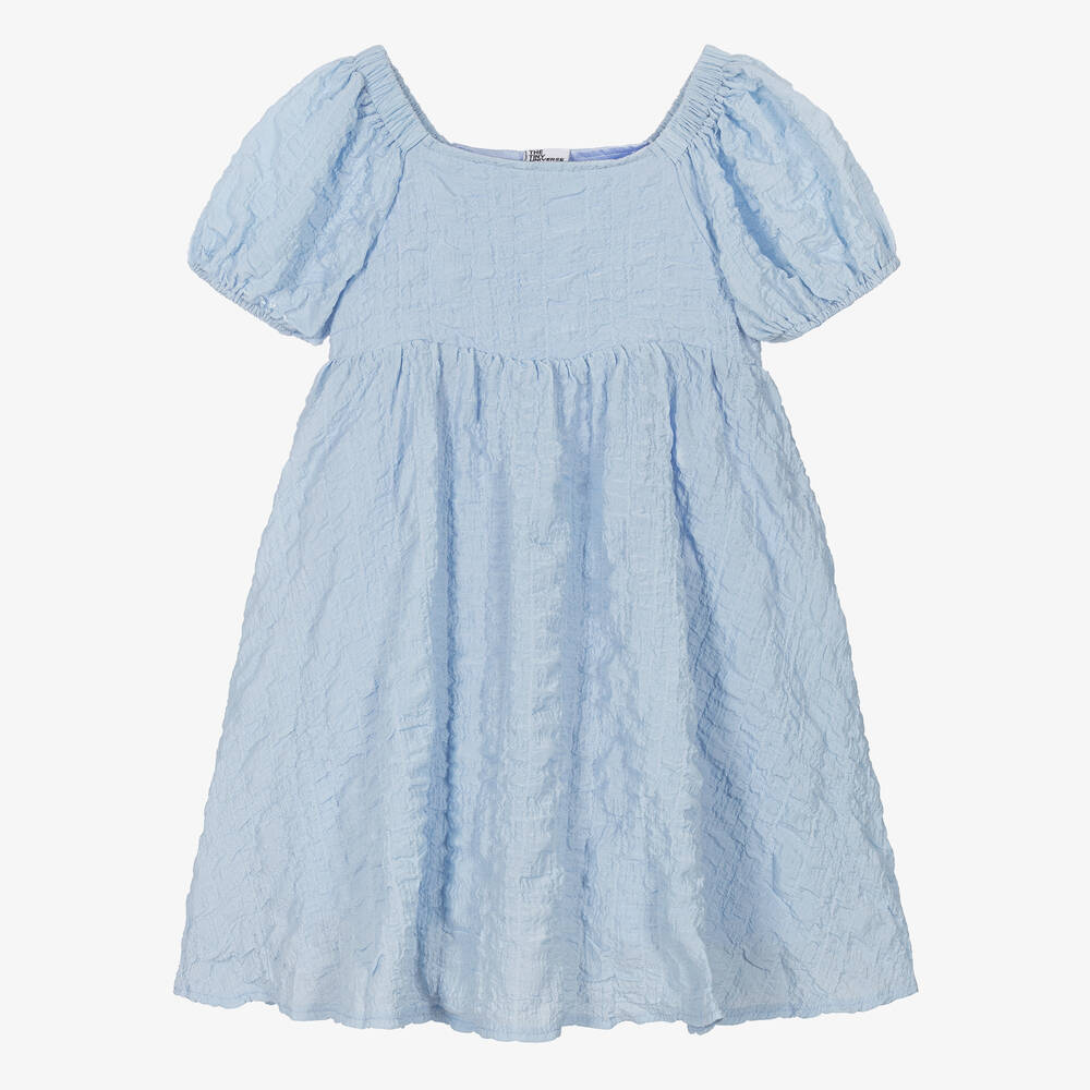 The Tiny Universe - Robe bleue en crêpe manches ballon | Childrensalon