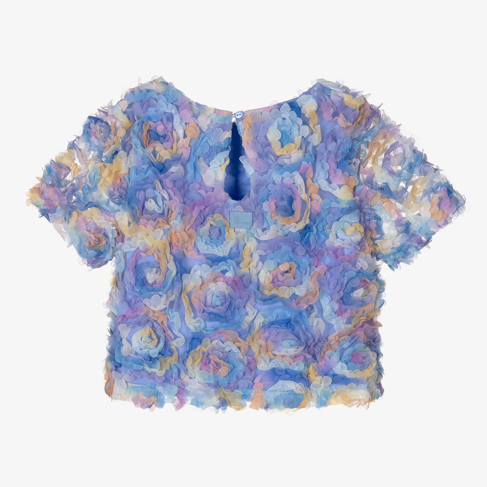 The Tiny Universe-بلوز بطبعة ورود تول لون أزرق للبنات | Childrensalon Outlet