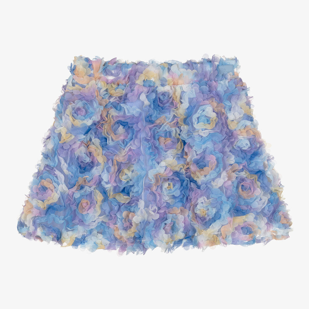 The Tiny Universe - Girls Blue Floral Tulle Skirt | Childrensalon