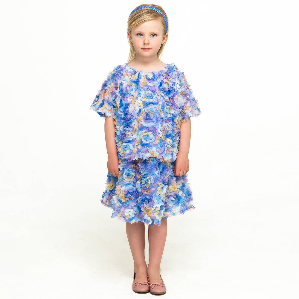 The Tiny Universe-تنورة بطبعة ورود تول لون أزرق | Childrensalon Outlet