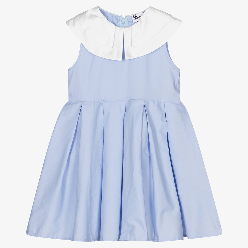 The Tiny Universe - Girls Blue Poplin Dress | Childrensalon