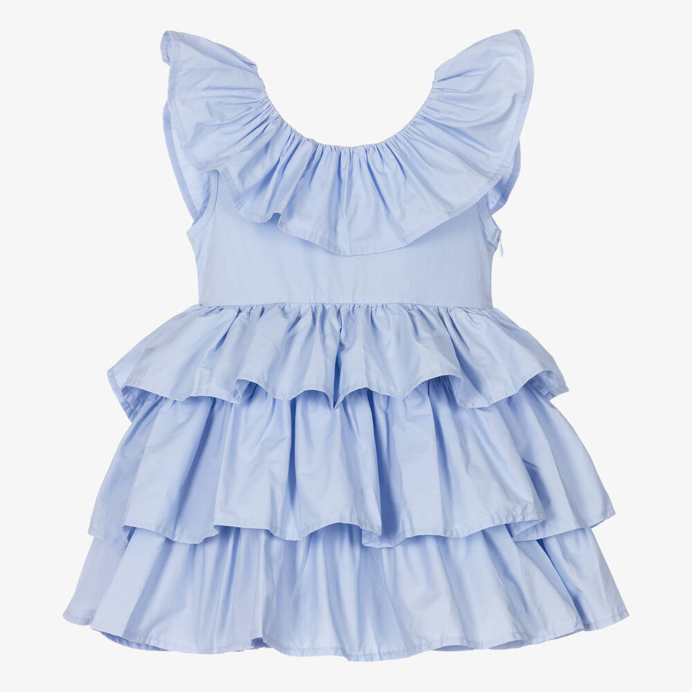 The Tiny Universe - Girls Blue Ruffle Cotton Dress | Childrensalon