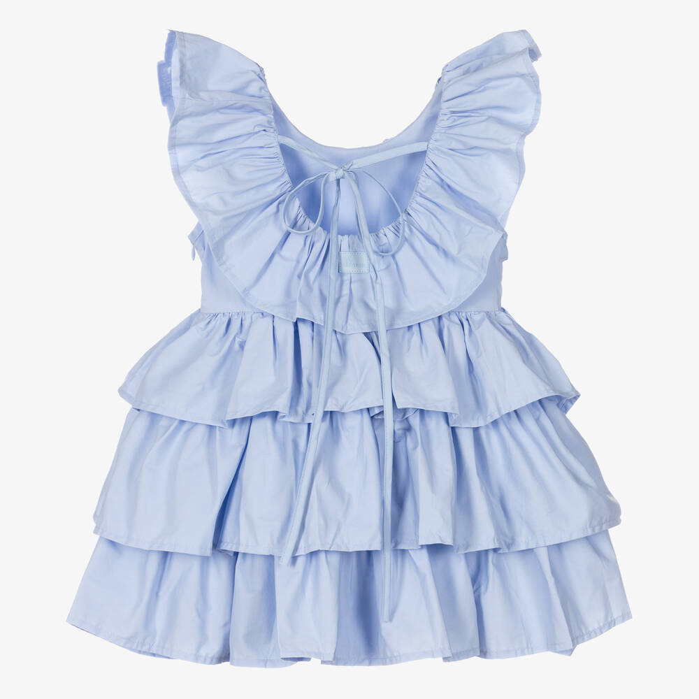 The Tiny Universe-Girls Blue Ruffle Cotton Dress | Childrensalon Outlet