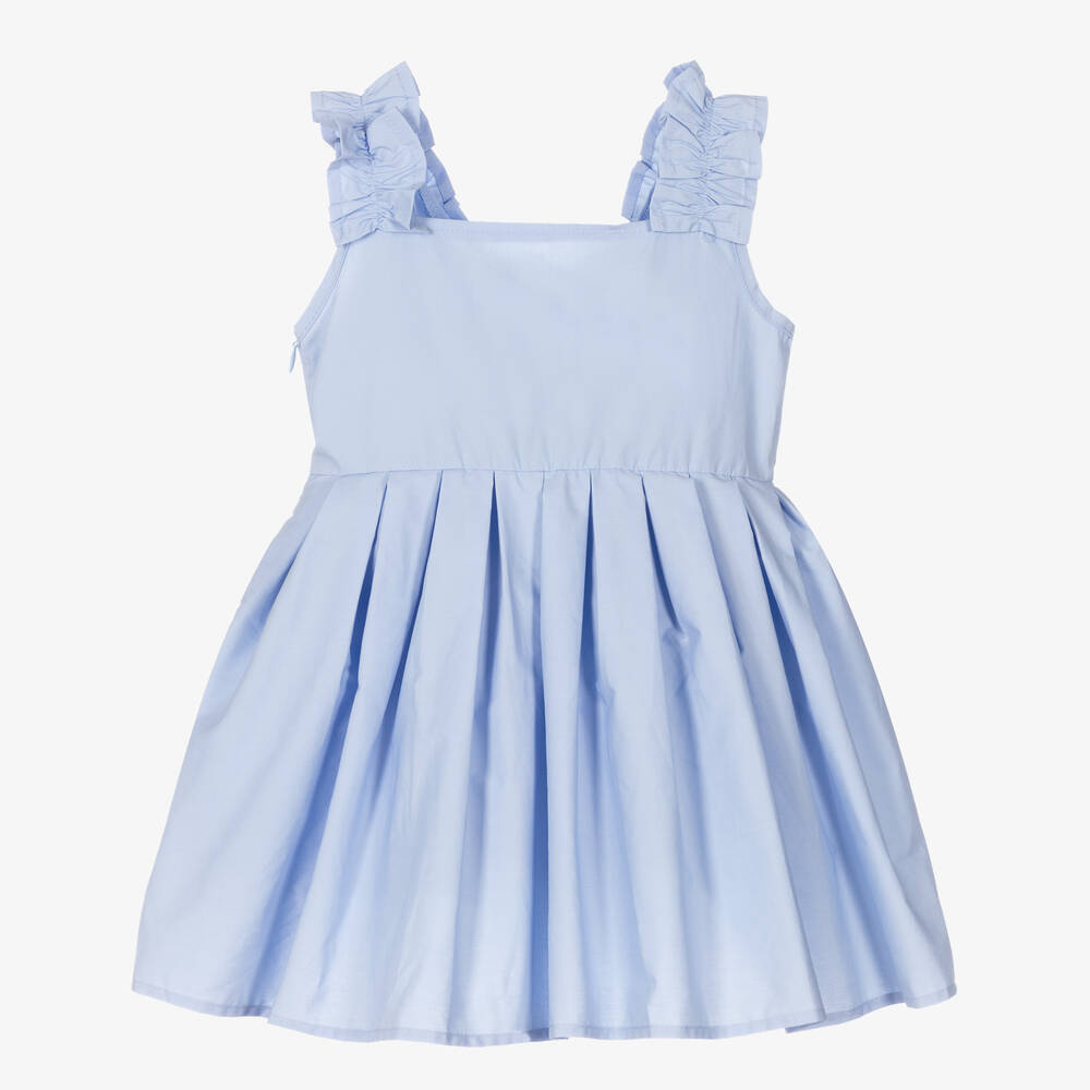 The Tiny Universe - Robe bleue en popeline à volants | Childrensalon