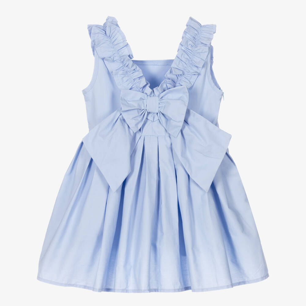 The Tiny Universe-Girls Blue Ruffle Poplin Dress | Childrensalon Outlet