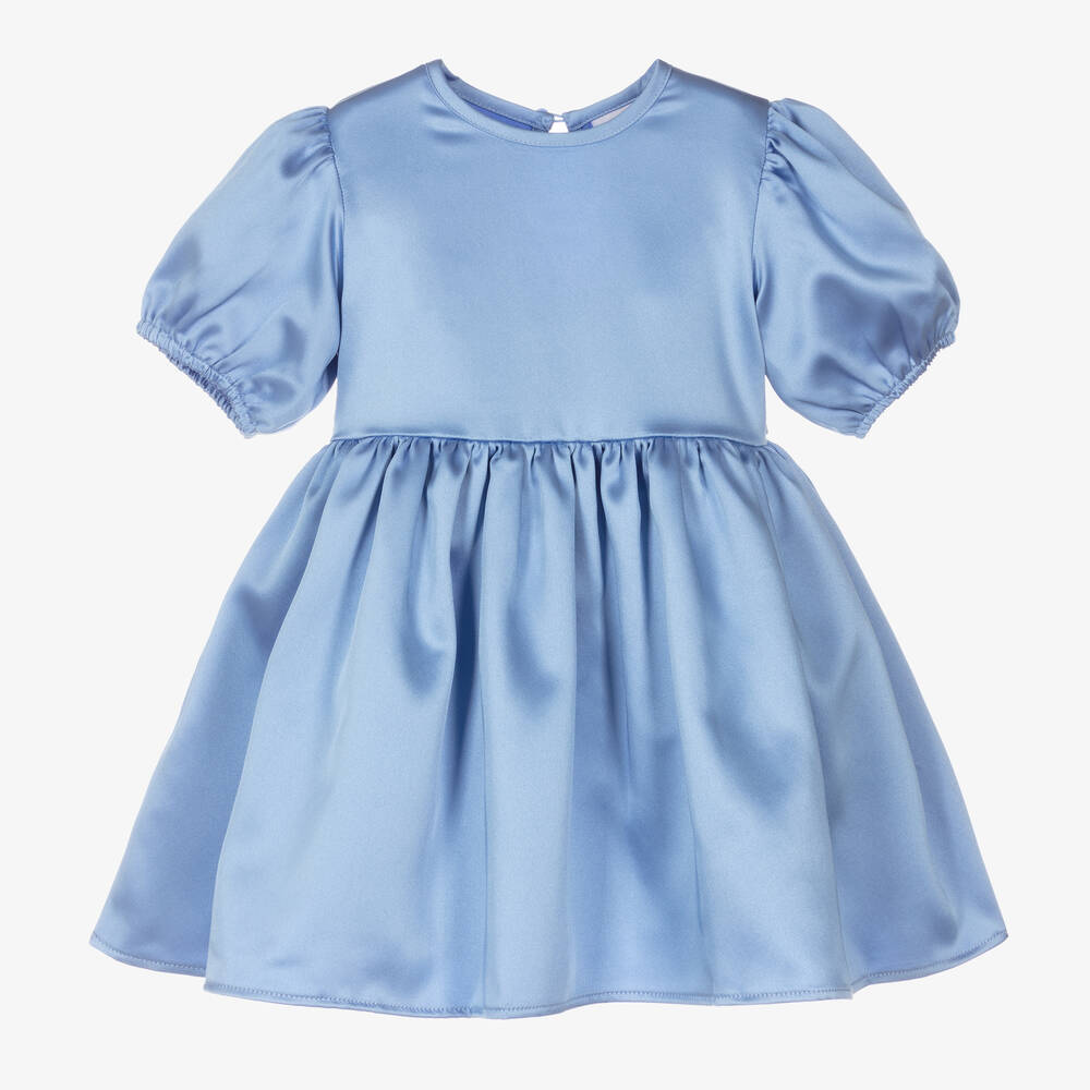 The Tiny Universe - Girls Blue Satin Sash Dress | Childrensalon
