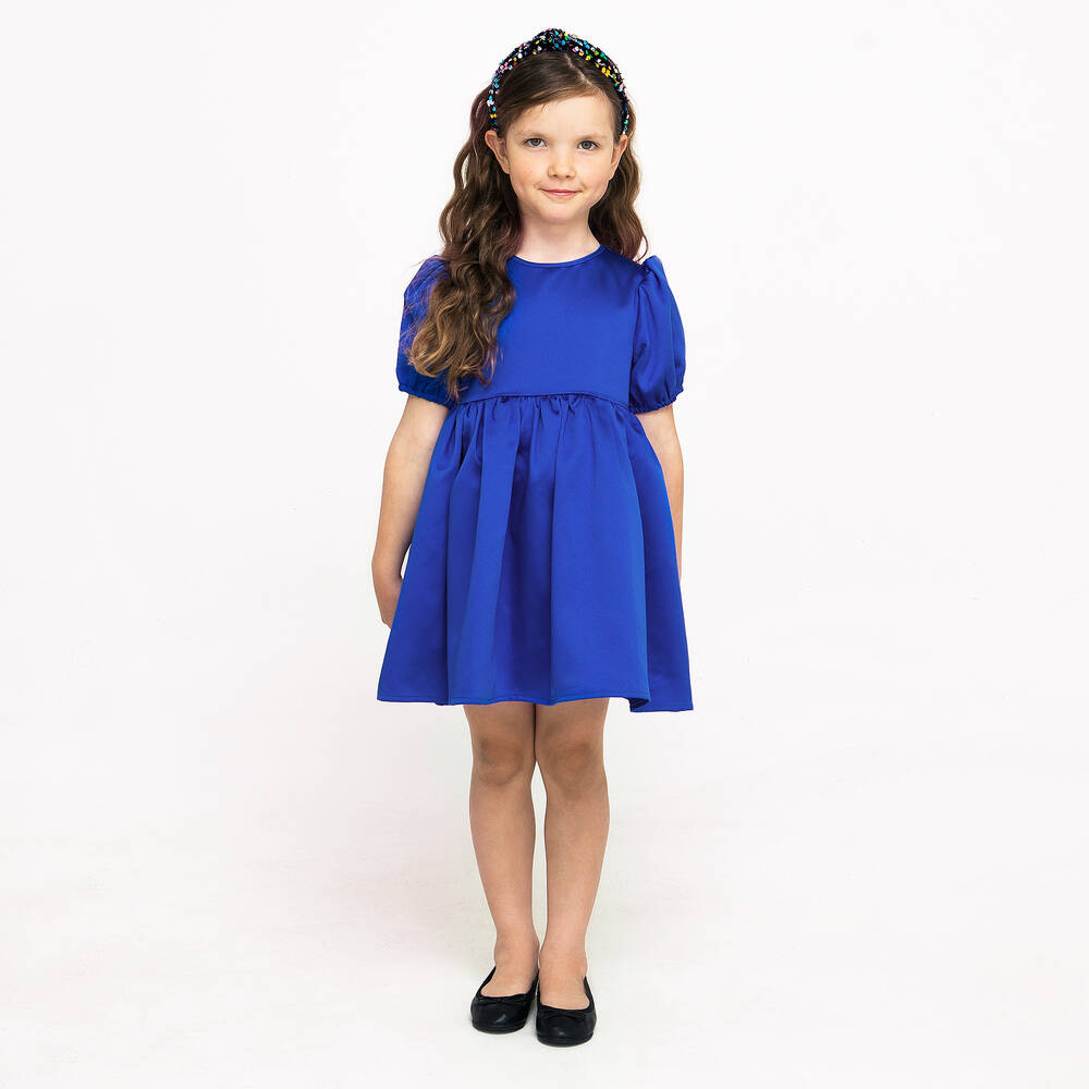 The Tiny Universe-Girls Blue Satin Sash Dress | Childrensalon Outlet