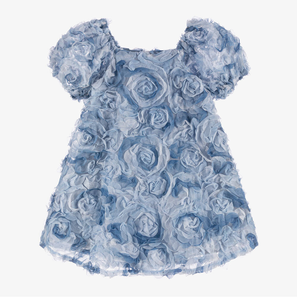 The Tiny Universe-Girls Blue Tulle & Chiffon Roses Dress | Childrensalon Outlet