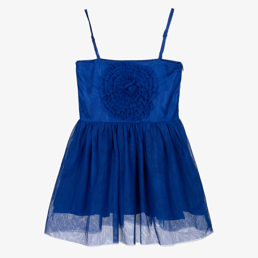 The Tiny Universe-Girls Blue Tulle Flower Dress | Childrensalon Outlet