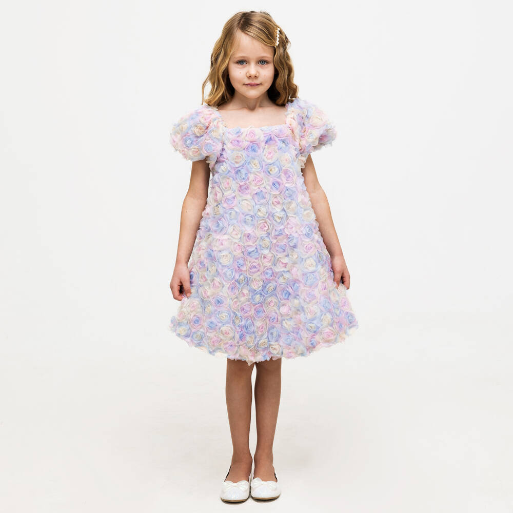 The Tiny Universe-Girls Blue Tulle Flower Dress | Childrensalon Outlet
