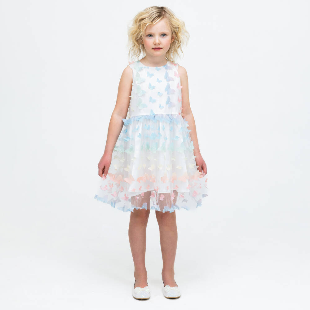 The Tiny Universe-فستان تول أزرق وأبيض للبنات | Childrensalon Outlet