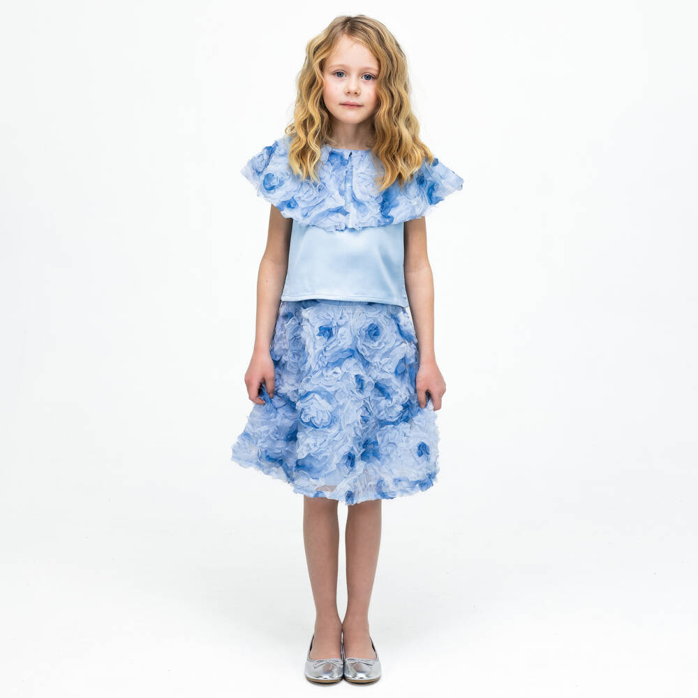 The Tiny Universe-Girls Floral Blue Tulle Skirt | Childrensalon Outlet