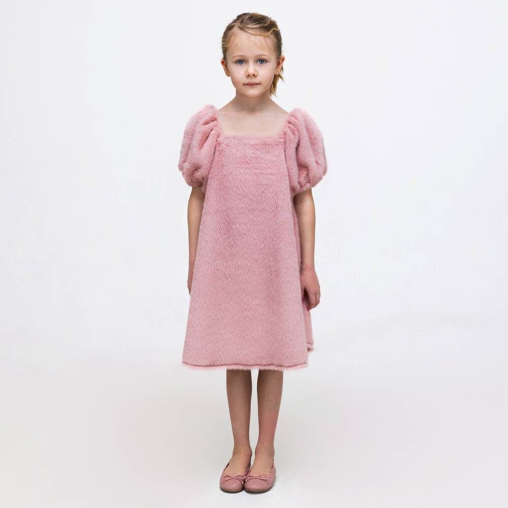 The Tiny Universe-فستان فرو صناعي لون زهري | Childrensalon Outlet