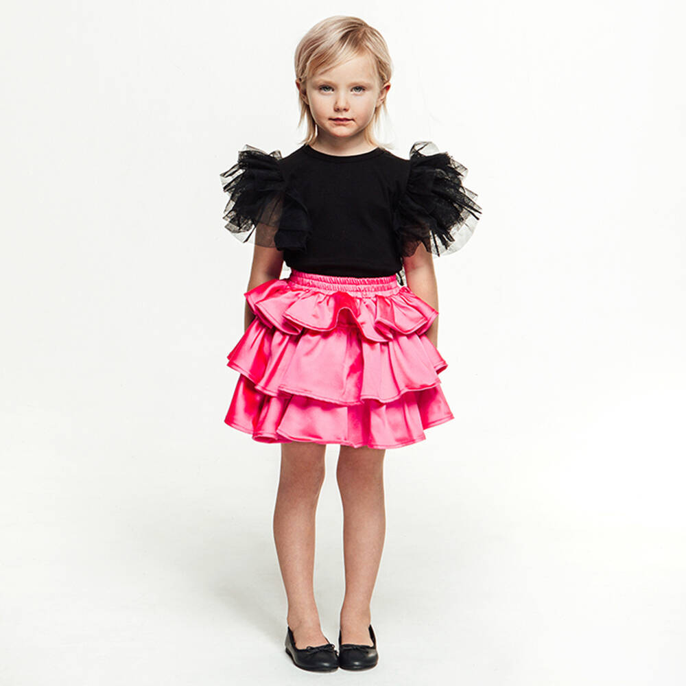 The Tiny Universe-Пурпурная атласная юбка с воланами для девочек | Childrensalon Outlet