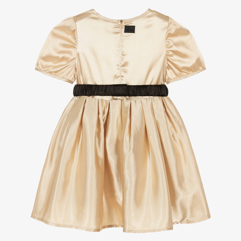 The Tiny Universe-Girls Gold Satin Bow Dress | Childrensalon Outlet
