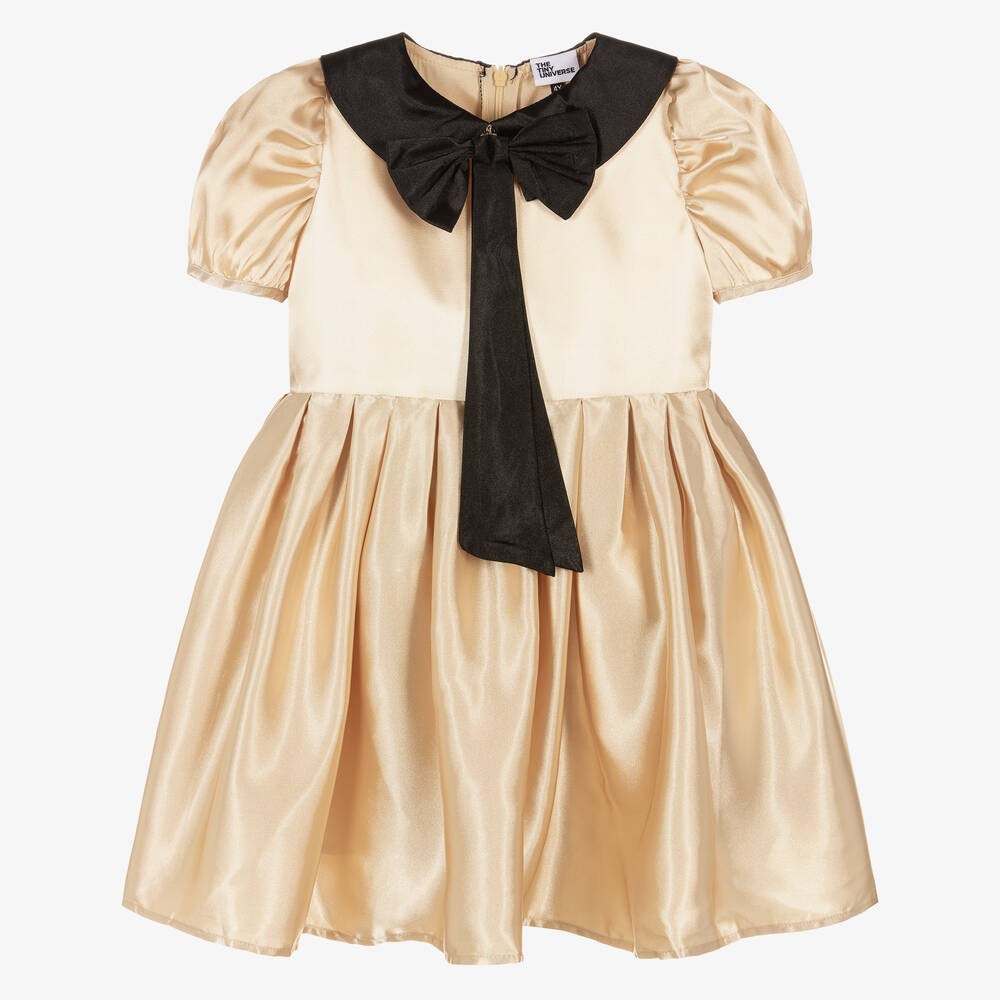 The Tiny Universe-Girls Gold Satin Dress | Childrensalon Outlet