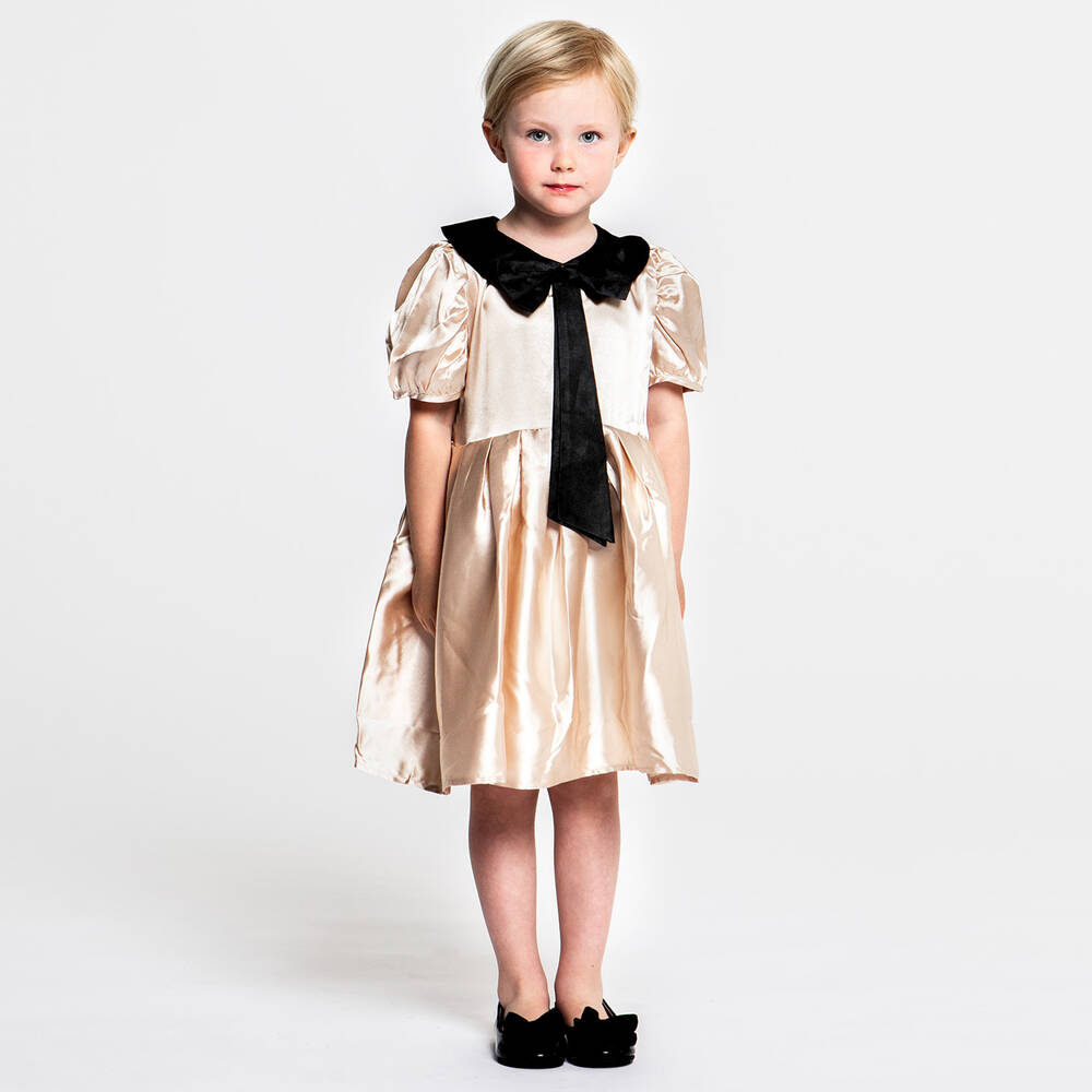 The Tiny Universe Girls Gold Satin Dress Childrensalon Outlet