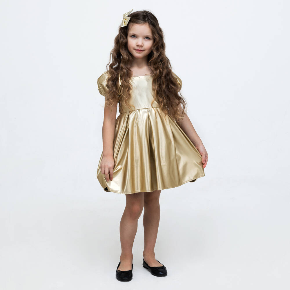 The Tiny Universe-Платье из золотистого атласа для девочек | Childrensalon Outlet