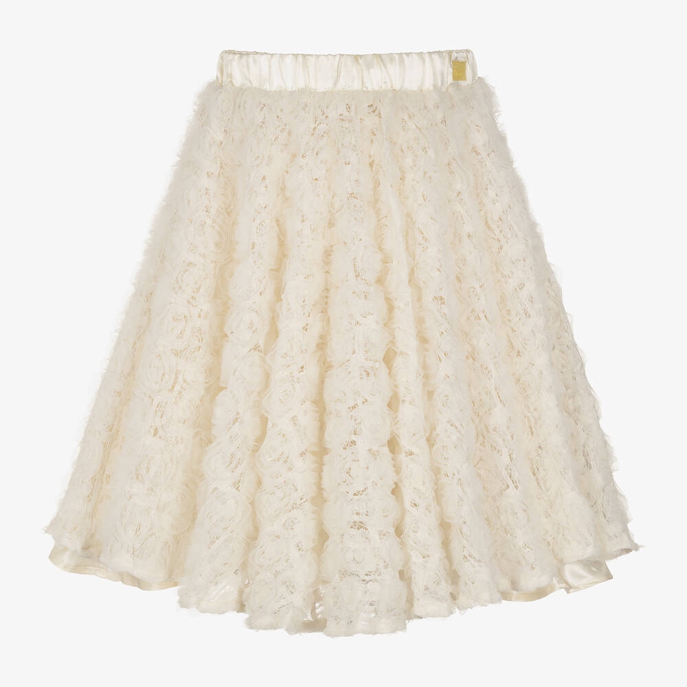 The Tiny Universe-Girls Ivory Lace & Tulle Flower Skirt | Childrensalon Outlet