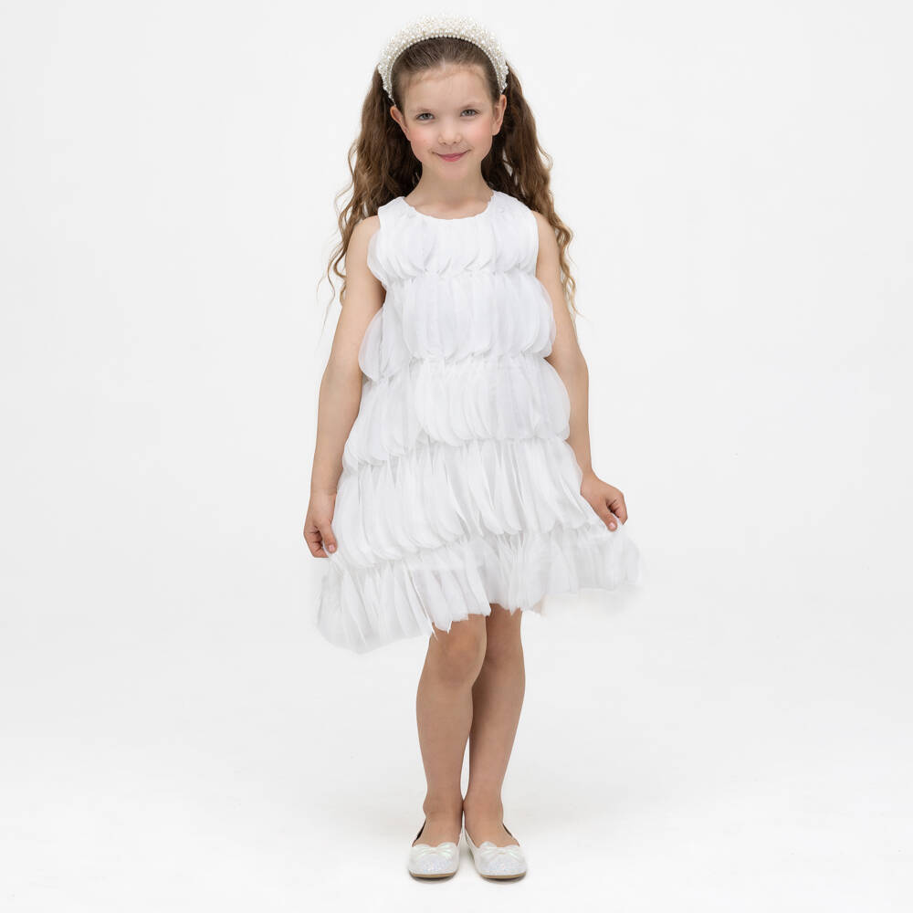 The Tiny Universe-Платье кремовое многослойное из шифона для девочек | Childrensalon Outlet