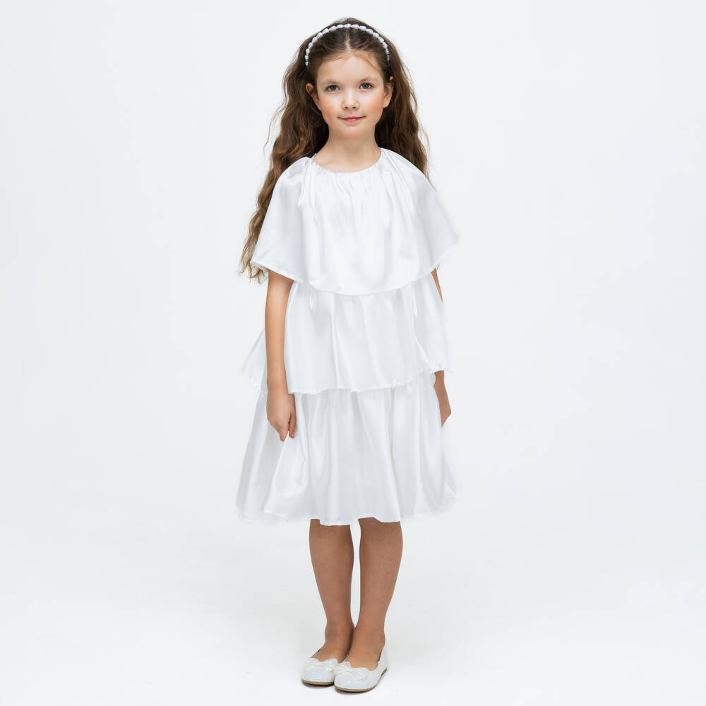The Tiny Universe-Girls Ivory Satin Cascade Dress | Childrensalon Outlet