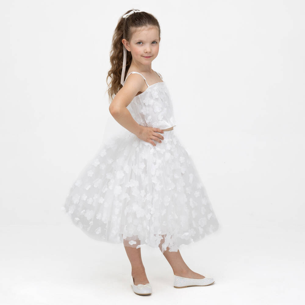 The Tiny Universe-Girls Ivory Tulle Flower Skirt | Childrensalon Outlet
