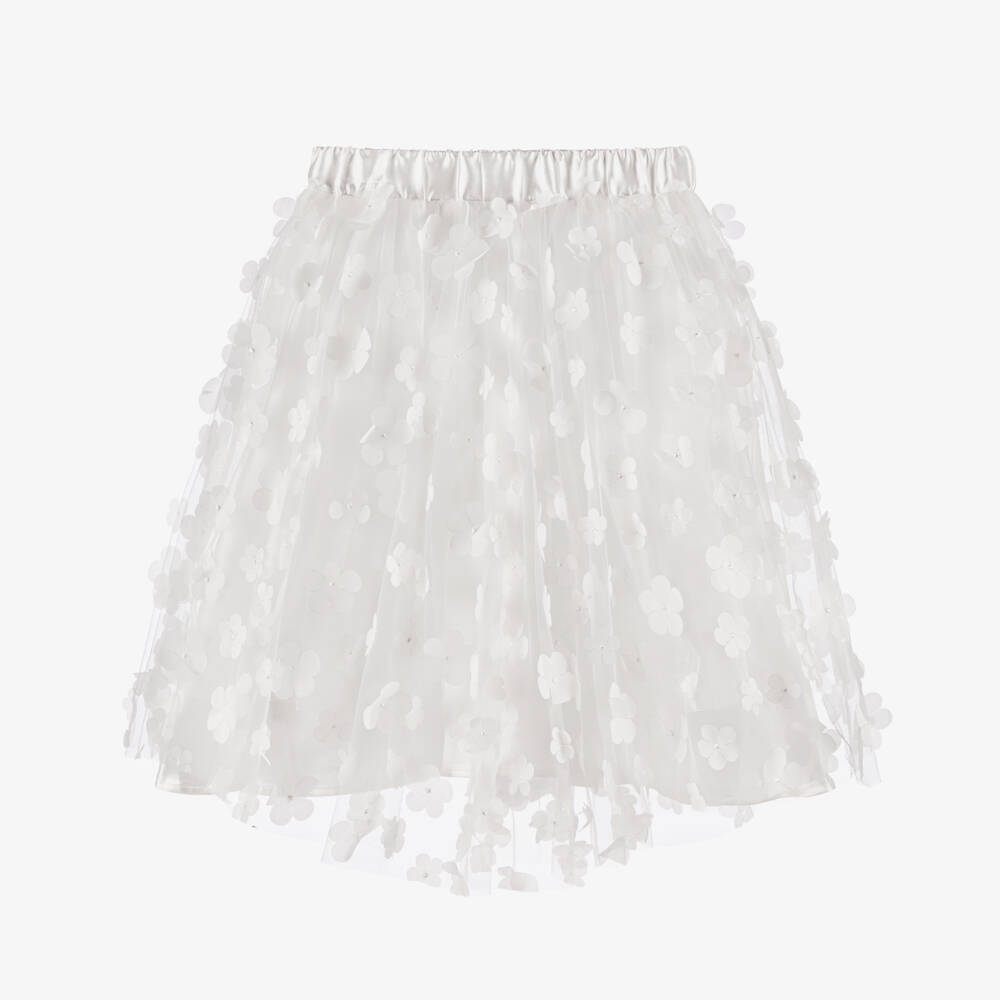 The Tiny Universe-Girls Ivory Tulle Flower Skirt | Childrensalon Outlet