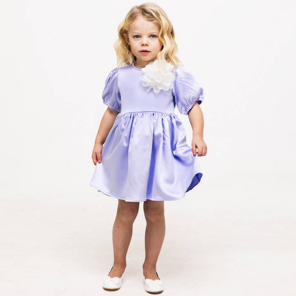 The Tiny Universe-Girls Lilac Purple Satin Dress | Childrensalon Outlet