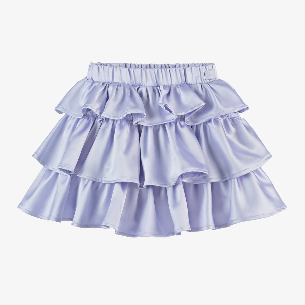 Girls Lilac Purple Satin Ruffle Skirt