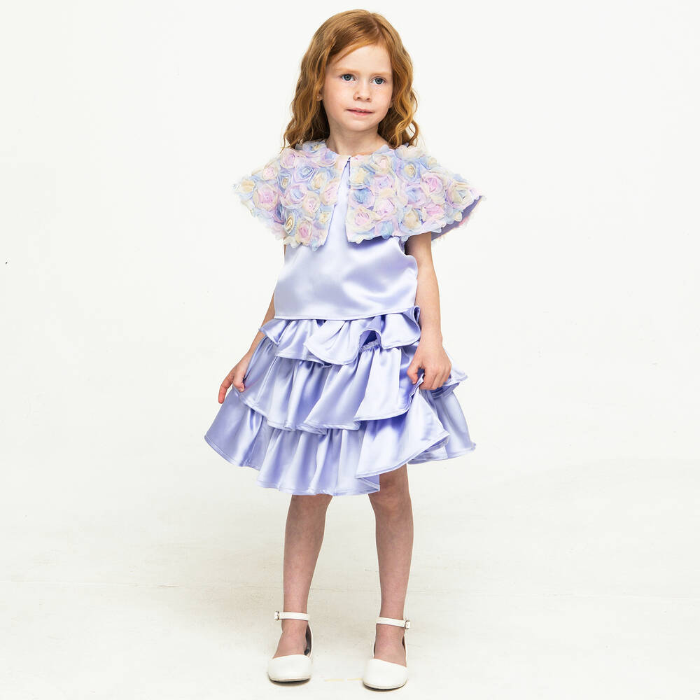 The Tiny Universe-Girls Lilac Purple Satin & Tulle Flower Blouse | Childrensalon Outlet