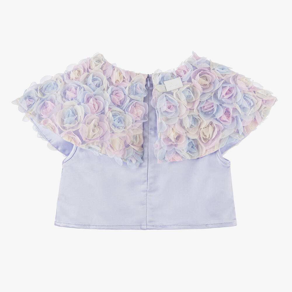 The Tiny Universe-Girls Lilac Purple Satin & Tulle Flower Blouse | Childrensalon Outlet