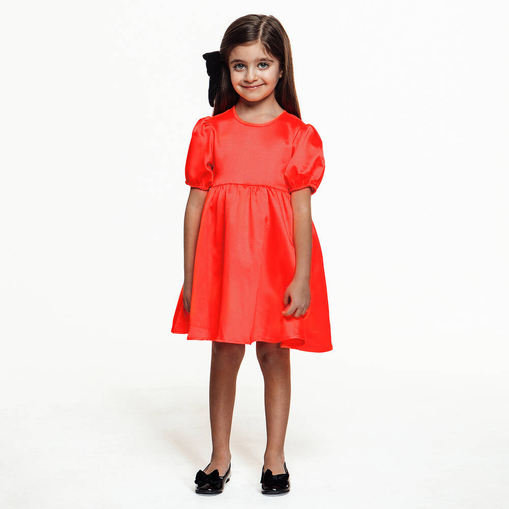 The Tiny Universe-فستان ساتان لون برتقالي نيون | Childrensalon Outlet