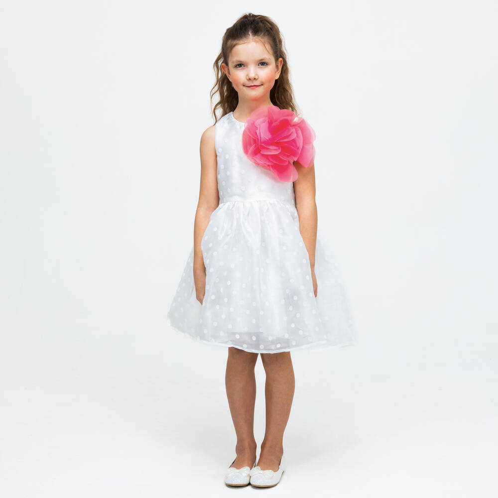 The Tiny Universe-Girls Organza Dress with Pink Bloom | Childrensalon Outlet