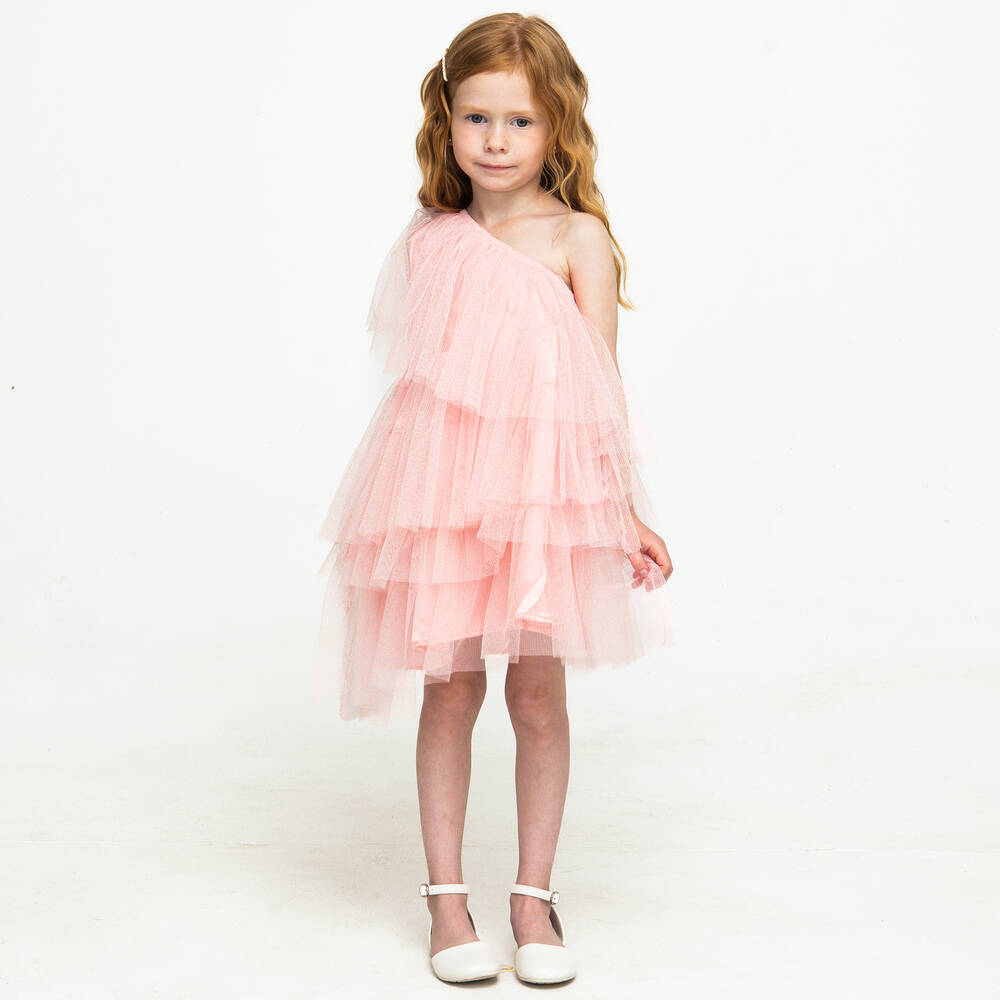The Tiny Universe-Girls Pink Asymmetric Tulle Dress | Childrensalon Outlet