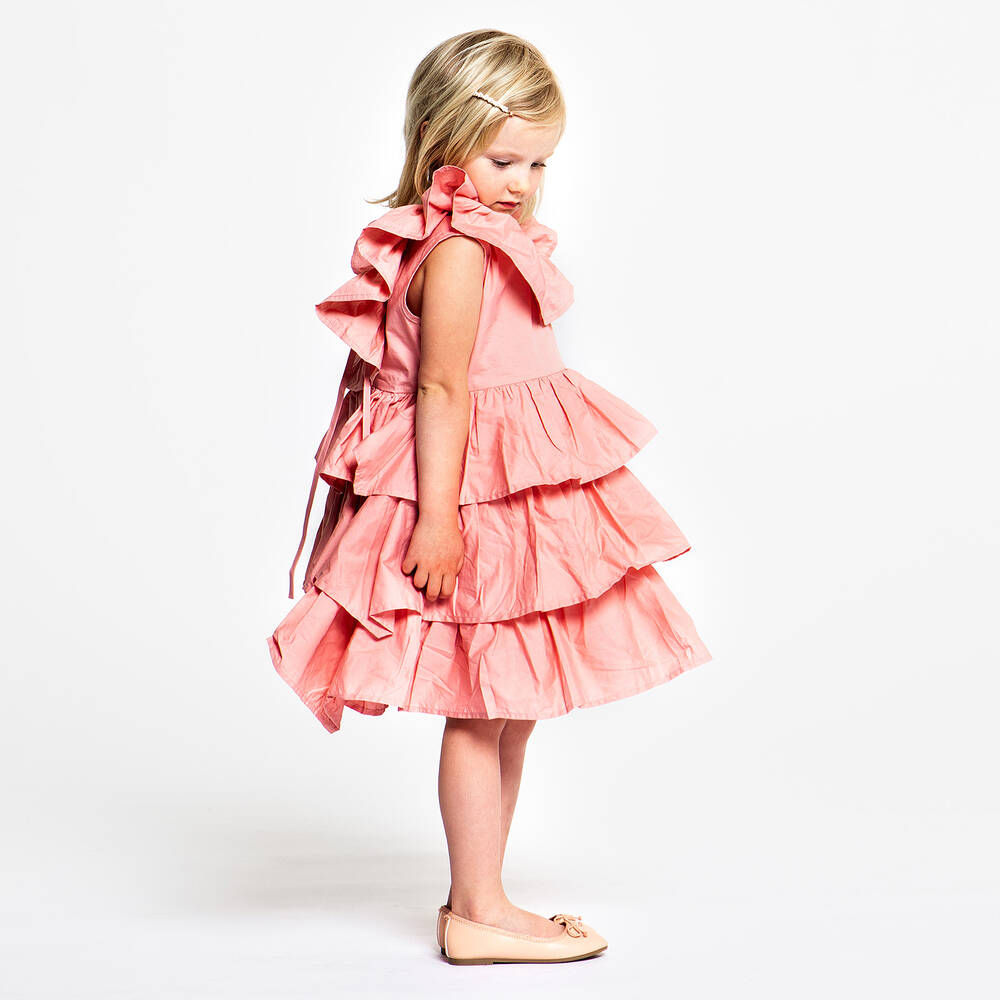 The Tiny Universe-Girls Pink Cotton Ruffle Dress | Childrensalon Outlet