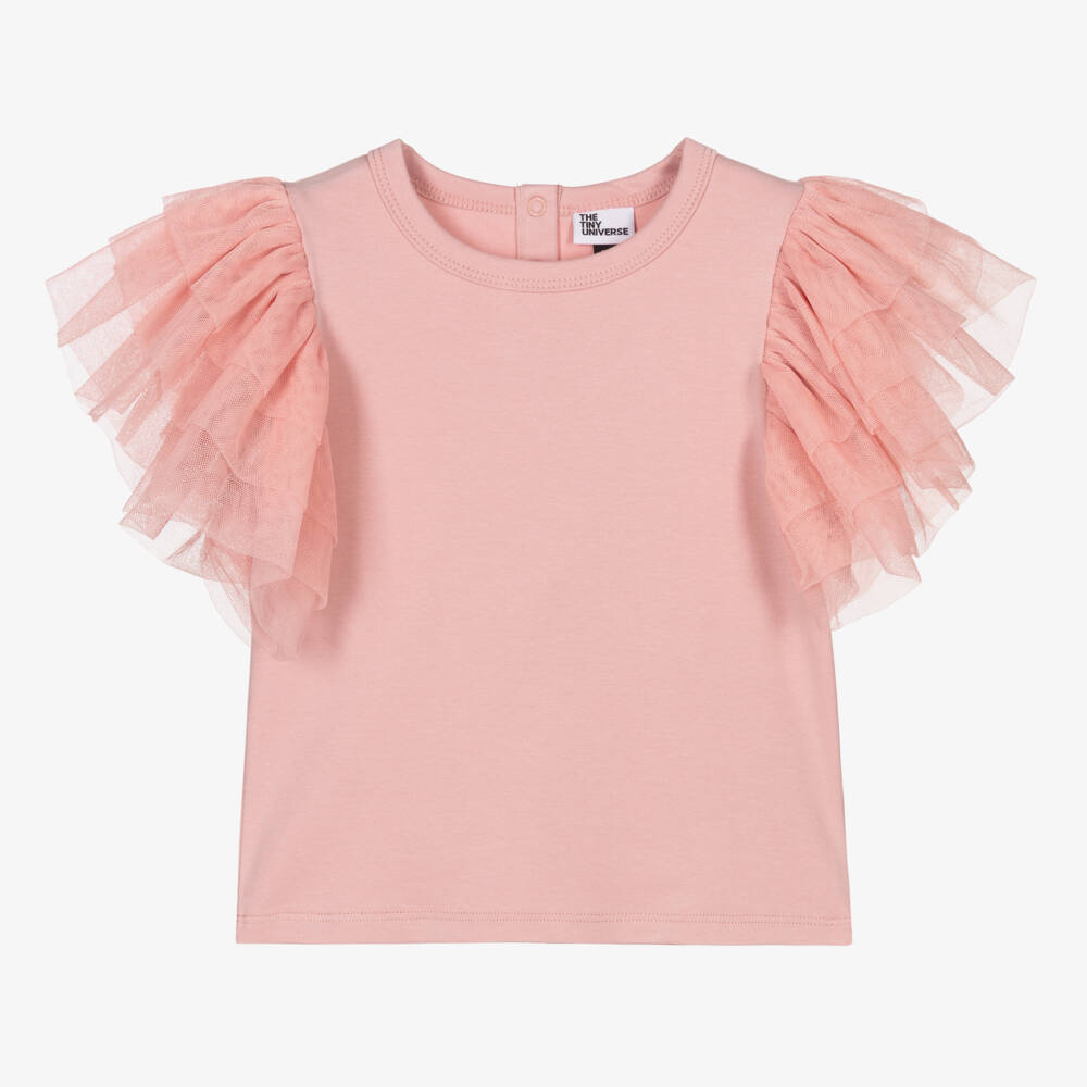 The Tiny Universe-Girls Pink Cotton & Tulle Top | Childrensalon Outlet